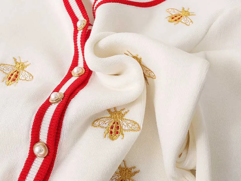 NiceMix Women's sweater embroidery Autumn new women's long-sleeved industry bee contrast color stripes loose knit cardigan thin NiceMix Women's sweater embroidery Autumn new women's long-sleeved industry bee contrast color stripes loose knit cardigan thin