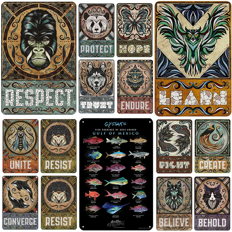 Animal Insect Fish Plaques Metal Tin Signs Vintage Plaque Plate Club Classical Retro Painting Home Pub Restaurant Art Poster Ant | Дом и сад