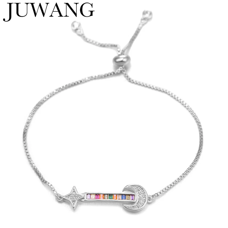Браслет с Луной и звездами, теннисным цирконием и радугой, женский браслет с радугой, CZ браслет, регулируемые Серебряные вечерние ювелирные изделия, pulseras mujer moda