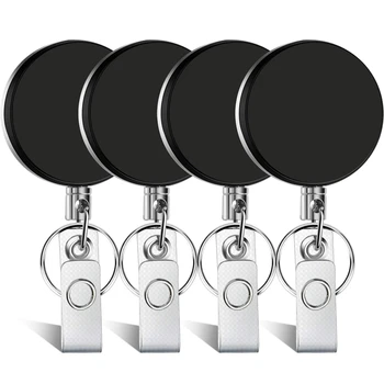 

4 Pack Badge Holder Reel Clip Retractable,ID Badge Holder with Belt Clip Key Ring &All Metal Casing Retractable Badge, Black