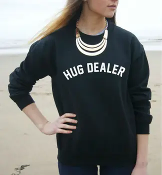 

Casual Hoody Hipster Plus Size Street Black White Hug Dealer Letters Print Women Sweatshirt Jumper