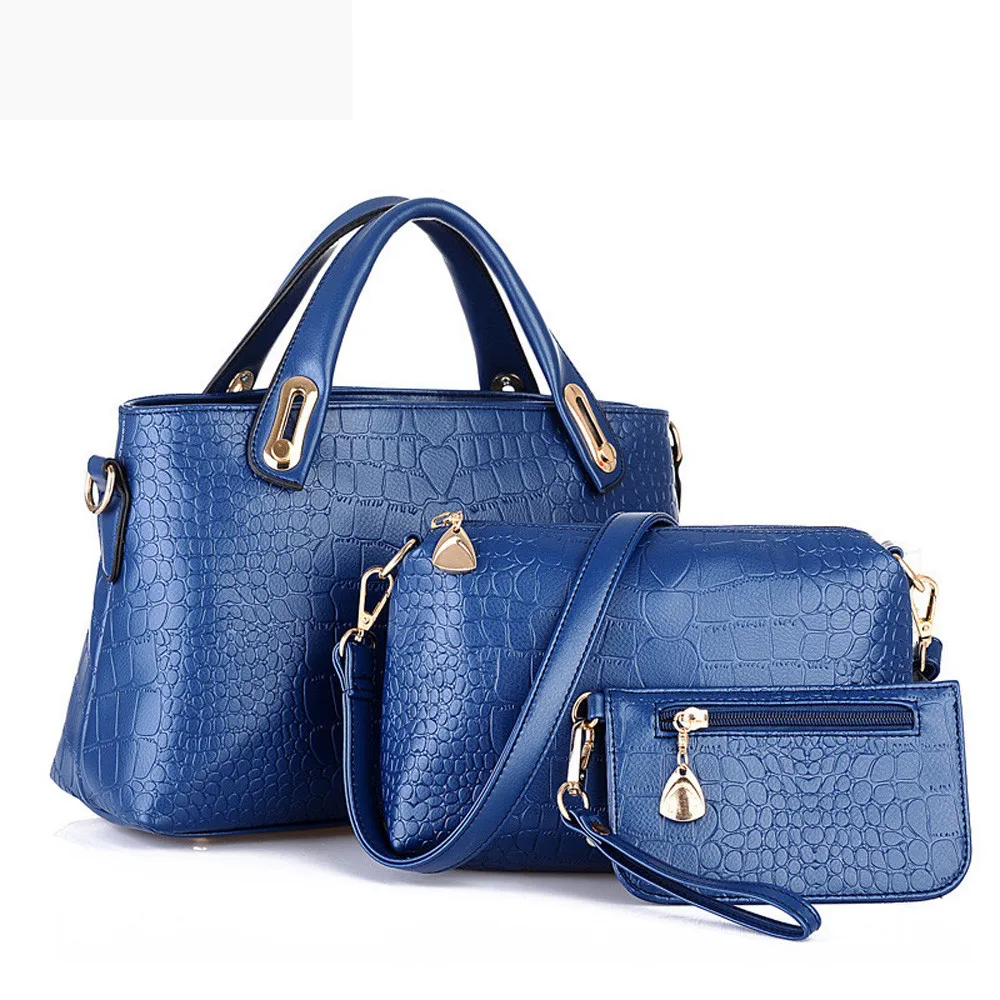

Fashion handbags 3pcs/set Crocodile pattern PU leather Big Capacity Female casual tote shoulder bag purse crossbody bag