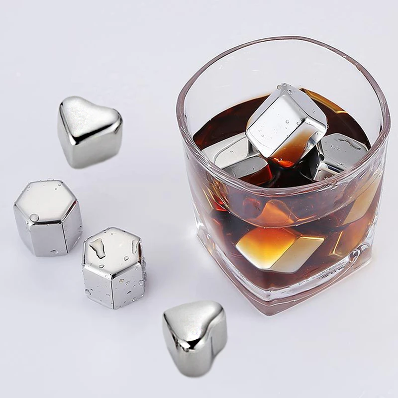 Edelstahl Whisky Felsen Eiswurfel Ball Herz Diamant 304 Metall Reusable Eiswurfel Chilling Steine Felsen Fur Wein Bier Getranke Ice Buckets Tongs Aliexpress