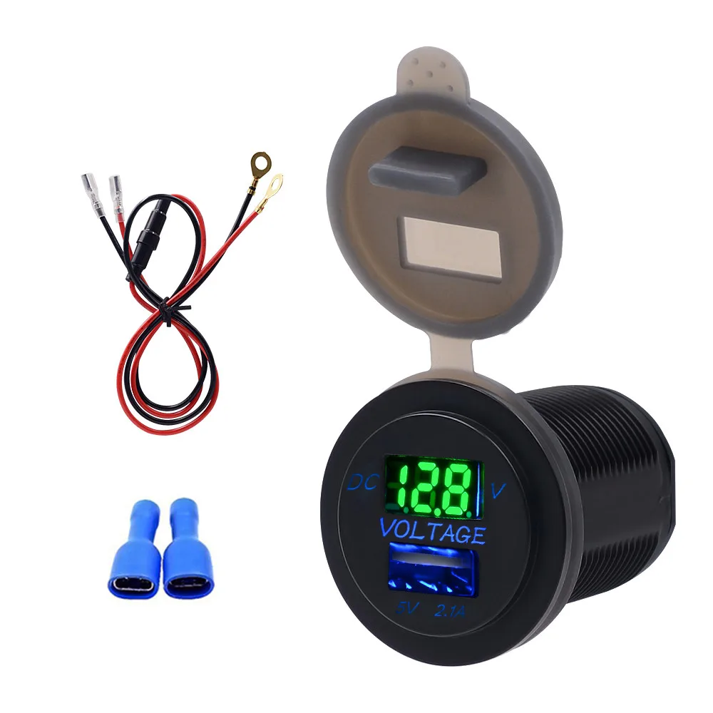 2.1A USB Автомобильное зарядное устройство адаптер питания розетка+ Вольтметр - Цвет: Зеленый