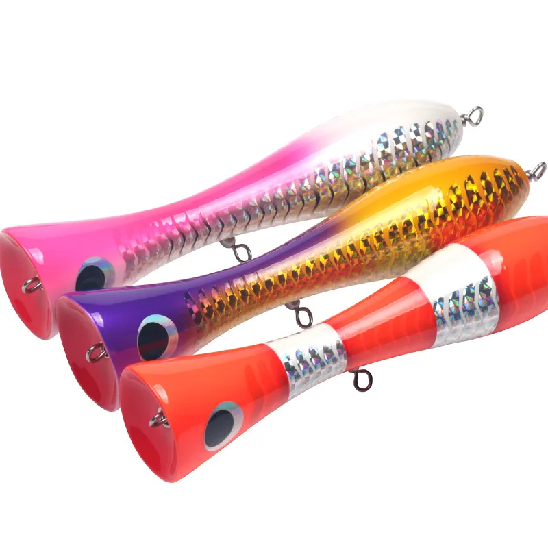 

Wooden Popper Wood Wave Climb Deep-Sea Boat Fishing Water Surface Hit Water Wave Climb Laser Drag Bait 120g 20cm