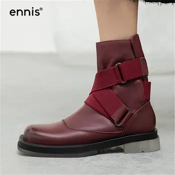 

ENNIS Retro Boots Women Genuine Leather Ankle Boots Female Burgundy Designer Flat Woman Boots Winter Autumn Shoes 2020 A0289