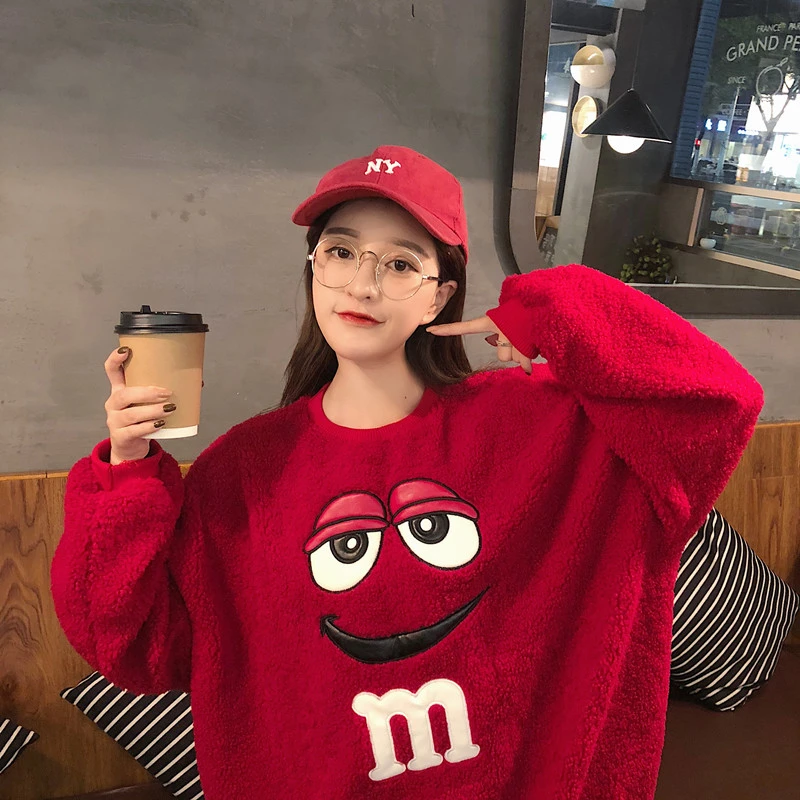 

Cartoon plush sweater 2019 new female winter loose thick warm warm sweater round neck pullover top woman fur coat LJJ0020