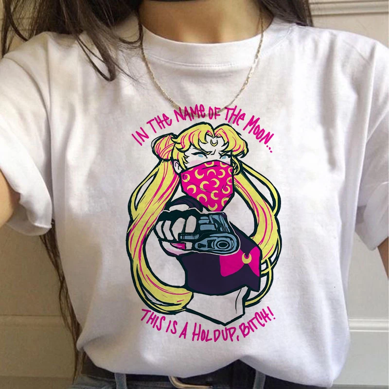 Сейлор Мун 90s забавная Футболка Harajuku одежда футболка Эстетическая кошка аниме Женская милая женская футболка Kawaii футболки Мода Ullzang - Цвет: 418