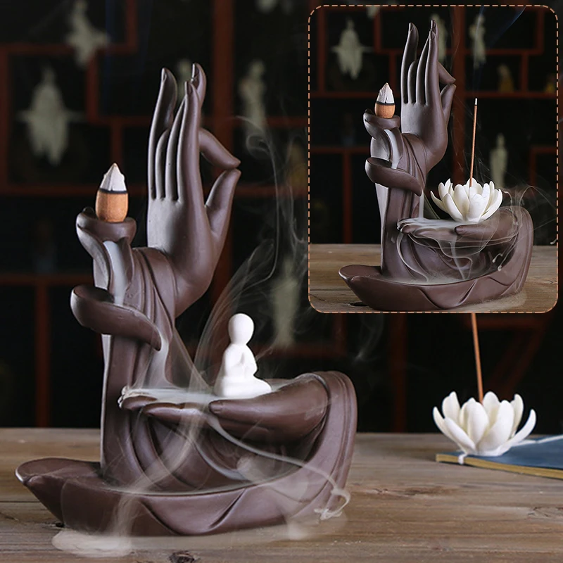 Backflow Buddha Lotus Incense Burner Holder Censer Creative tea houses Home Office Decor quemador de incienso