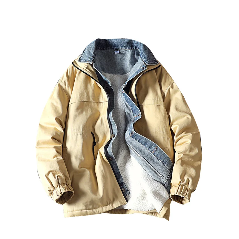 

2019 Winter Man Coat Fake Two Pieces Male Coat Turn-Down Collar Keep Warm M-5XL Black Khaki Men's Coats Winter
