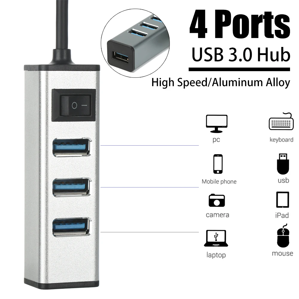 1 шт Высокое Скорость Универсальный USB 3,0 концентратор Алюминий внешний 4 Порты и разъёмы адаптер-разветвитель расширитель для портативных ПК Macbook универсальный разъем