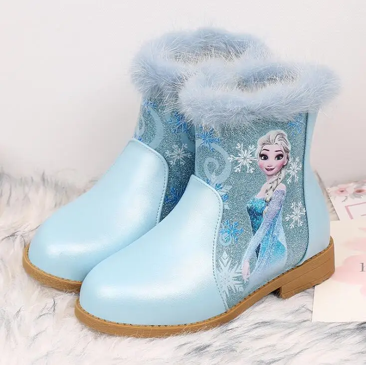 

Children Autumn Winter Princess Boots Cute Warm Beads Cartoon Girls Elsa Boots Antislip Leather Kids Cartoon Boots