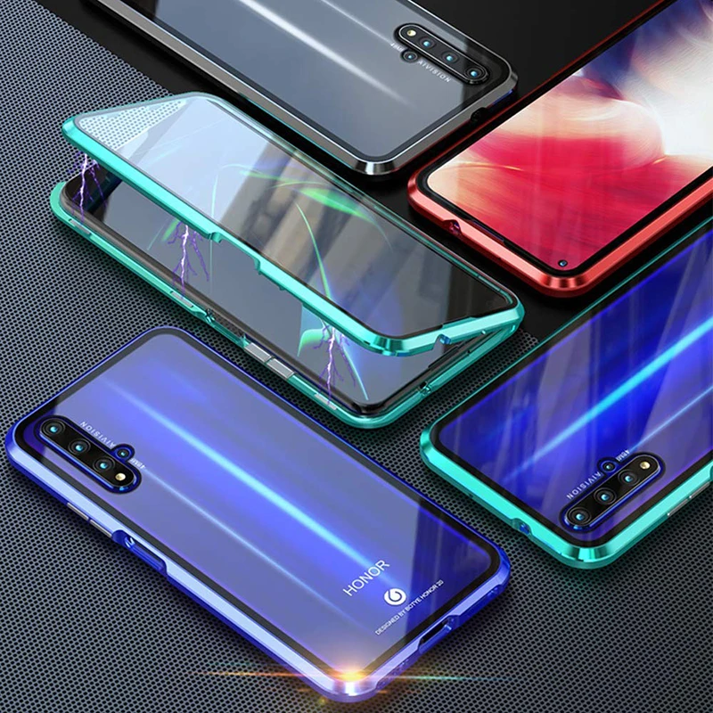 Роскошные магнитные поглощающие металлические флип-Чехлы для huawei Honor 20 20i 20Pro Lite Phone Cover двухсторонняя, для стекла Honor20 Pro i