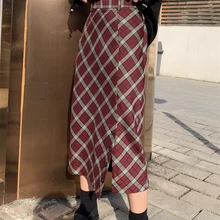 Осенняя и зимняя новая корейская модная повседневная женская юбка, клетчатая длинная прямая юбка, элегантные длинные юбки для женщин, одежда