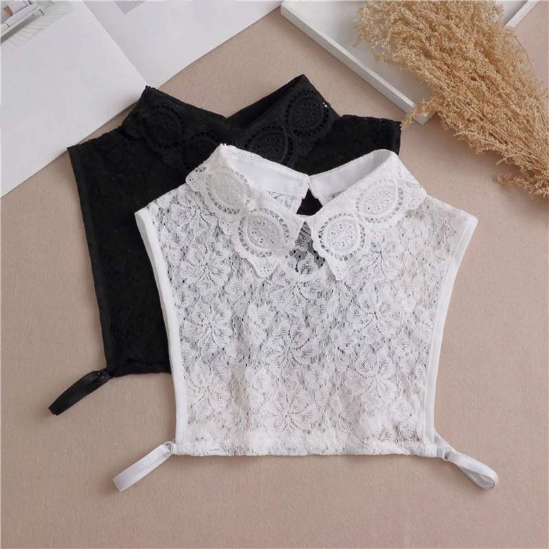 

Womens Sweater Decorative False Fake Collar Hollow Out Floral Lace Detachable Pullover Lapel Half Shirt Blouse Vest