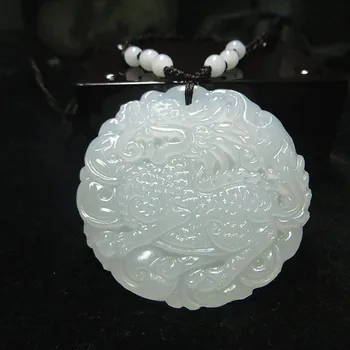 

Natural White Jade Kylin Pendant Jadeite Necklace Charm Jewellery Fashion Accessories Hand-Carved Luck Amulet Gifts