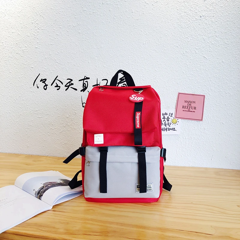 Школьный рюкзак для подростков, девочек и мальчиков, сшитый Школьный рюкзак, рюкзаки для женщин и мужчин, сумка на плечо для ноутбука, холщовая дорожная сумка Mochila - Цвет: Красный