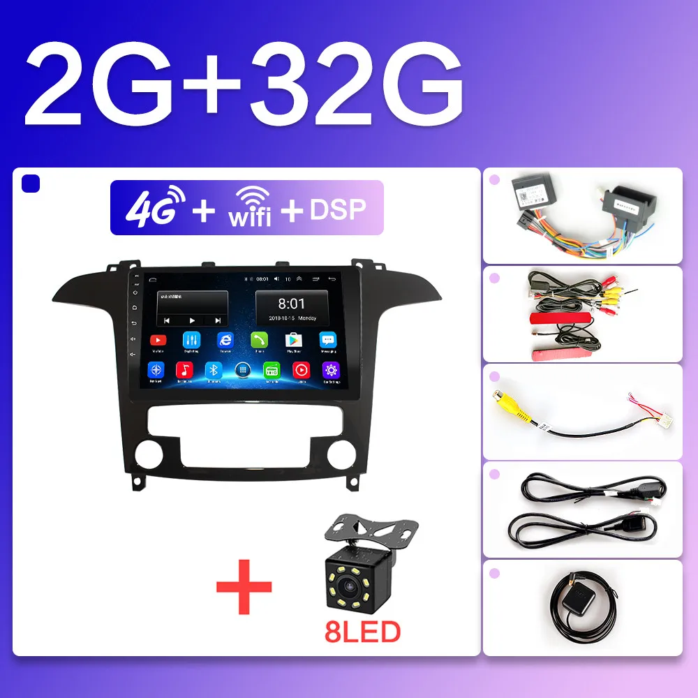ZD-4G-SIM-8LED Для Ford S-Max s max 2007 2008 автомобильный Радио Мультимедиа Видео плеер навигация gps Android 8,1 GO 2din 9 дюймов авто стерео Автомагнитола - Цвет: ZD-4G-SIM-8LED