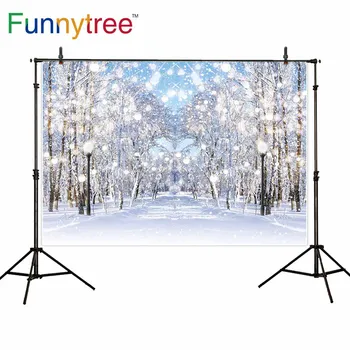 

Funnytree background Christmas bokeh glitter winter wonderland frozen forest photography backdrop snow photocall photobooth