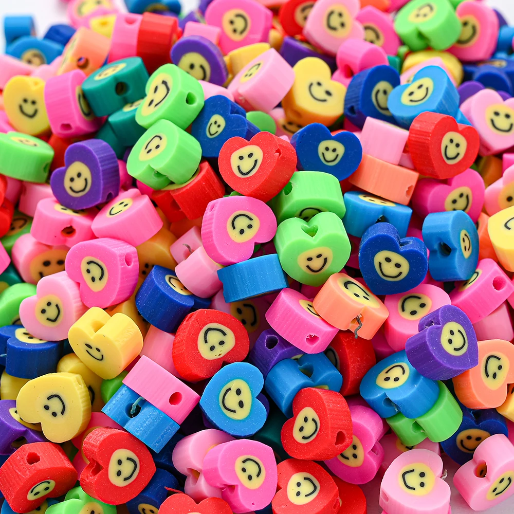 30/50/100pcs10mm Clay Spacer Beads Round Flat Smiley Beads Polymer Clay Beads For Jewelry Making DIY Handmade Accessories