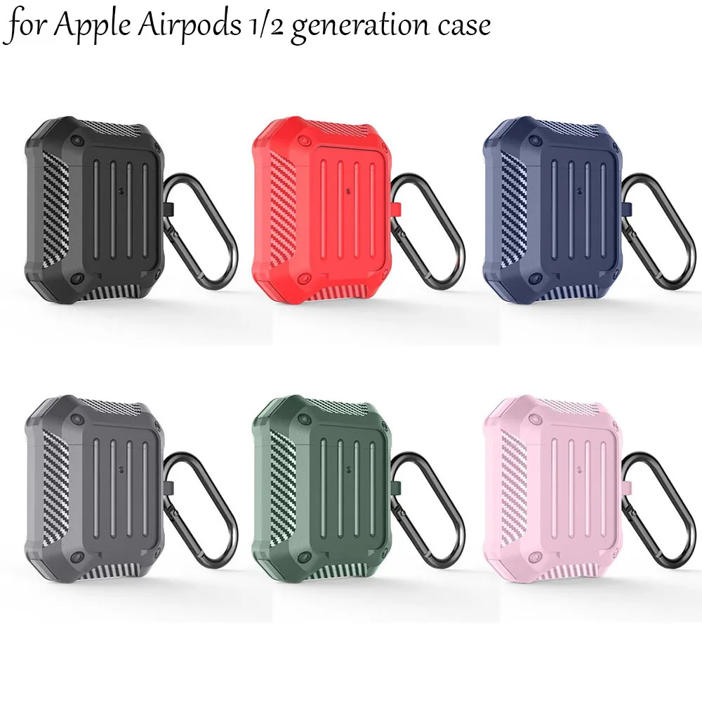 

Suitable for Apple Airpods 1/2 generation earphone case, airpods TPU simple case (with soft carbon fiber pattern and keychain)