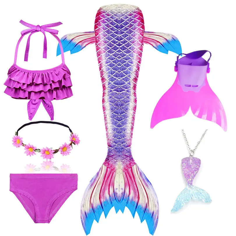 Популярный детский купальный костюм «хвост русалки» с плавным хвостом; купальный костюм русалки для девочек С флиппером и ожерельем; маскарадные костюмы - Цвет: Package 1