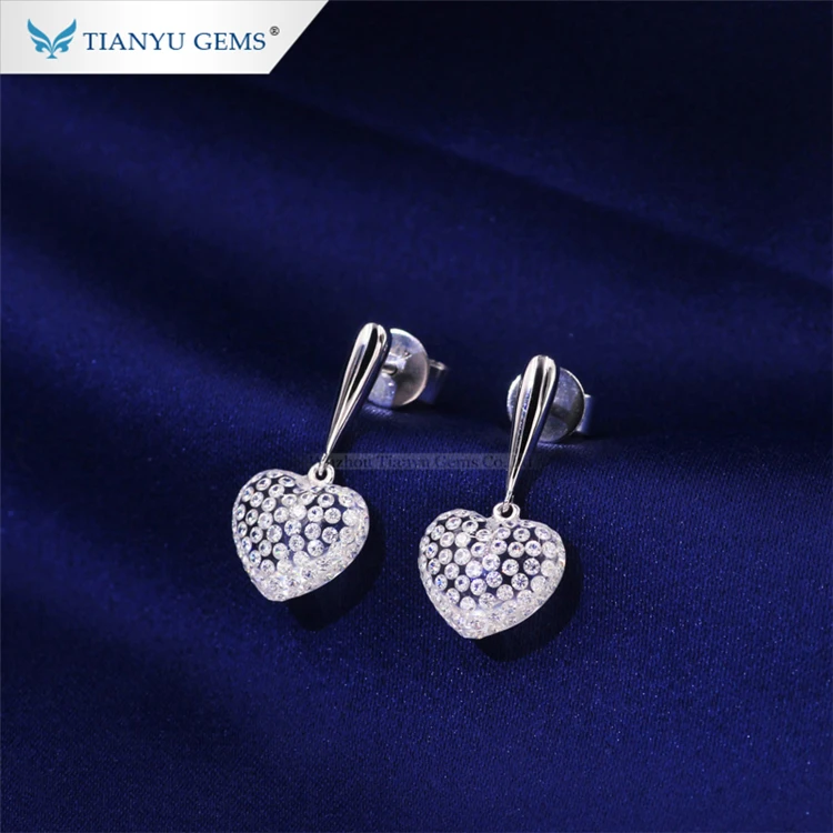 Tianyu драгоценные камни серьги из белого золота moissanite Установка Сердце Форма Серьги