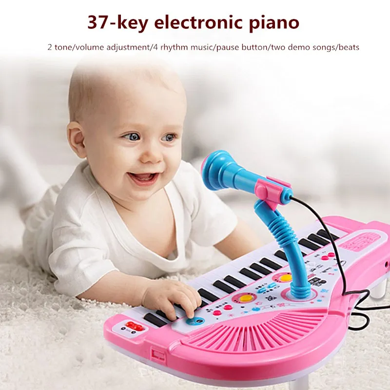 Kids Piano Toy with Microphone Electronic With 37-Key Multi-function Music Instrument Toys For Kid Gift | Игрушки и хобби