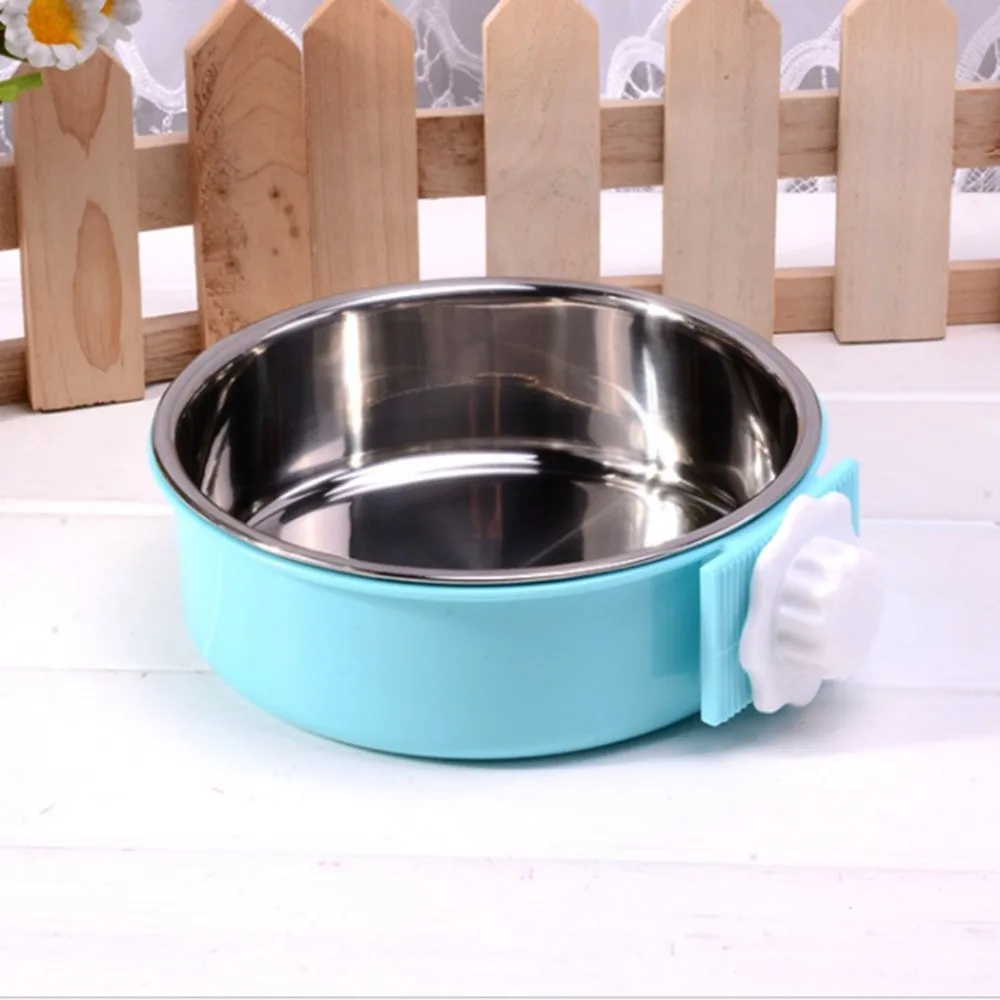 Removable Stainless Steel Pet Bowl Cage Dog Bowl with Bolt Holder Hanging Water Food Feeder Coop 4
