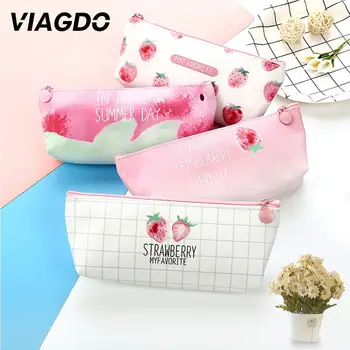 

Pencil Bag Women Clutch Pouch Exam Stationery Makeup Storage Strawberry Letter