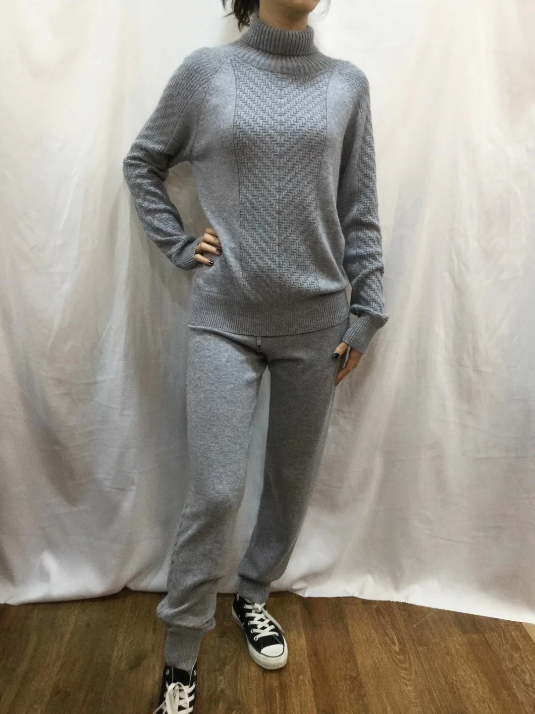 Новинка 2020 Зимний вязаный кашемировый костюм Модный пуловер с высоким