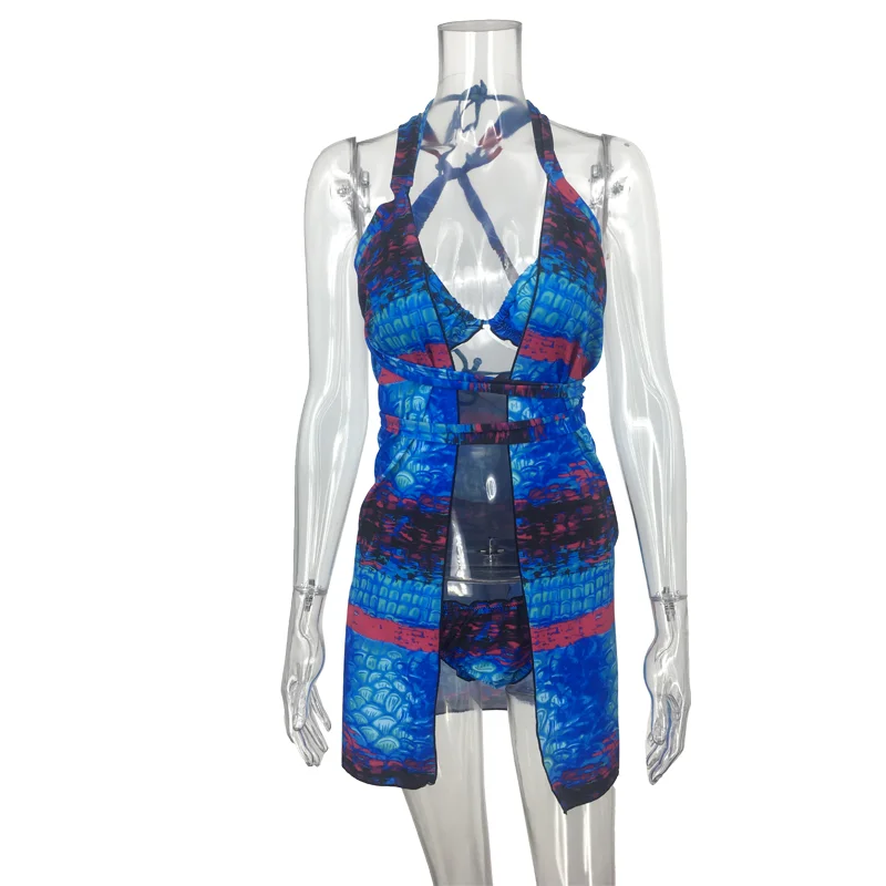 Pаспродажа Женский купальник из трех частей с градиентным принтом в виде рыбьей чешуи, бандажный бикини, треугольные купальные бикини, 2019