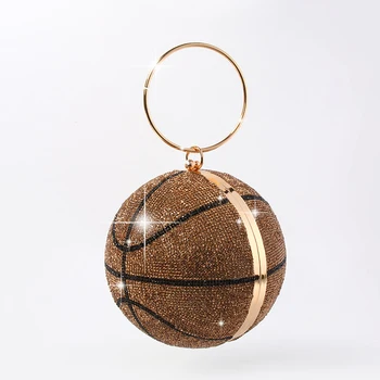 

3D Basketball Round Ball Gold Clutch Purses Exquisite tassel Bag Evening Rhinestone Handbags Ladies Party Dinner Bag for Female