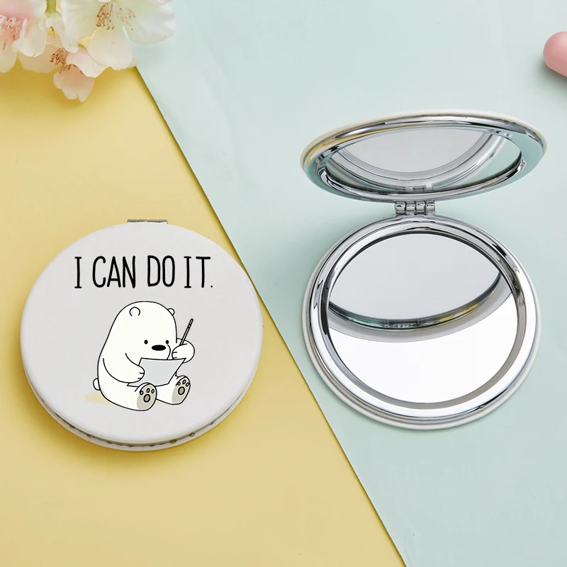 New Cute Panda Pattern Lady Makeup Mirror Mini Portable Double Sided Folding Pocket Compact Vanity Cosmetic Mirrors Female Gifts