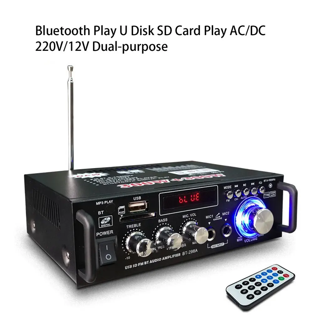 600 Вт 220 В/12 В Hifi стерео Fm 2Ch усилитель автомобильный домашний Usb Sd Mp3 Мини Usb карта Ac и Dc небольшой усилитель мощности