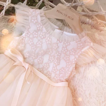 

6438 Flower Embroidery Princess Baby Girl Dress 2020New Summer Party Wedding Kid Dress For Girl Wholesale Children Child Clothes