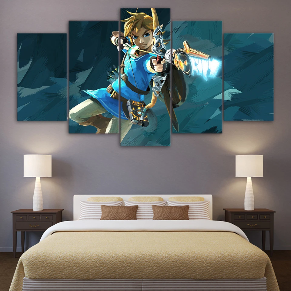 

Wall Art Home Decoration Modern Living Room 5 Panel Legend Of Zelda Game Painting On Canvas Posters Frame HD Printed Pictures