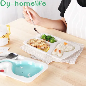 

27.5*16.5cm Japanese Style Creative Cartoon Animal Cat Pig Rectangular Ceramic Dish Kitchen Supplies Bone China Grid Child Dish