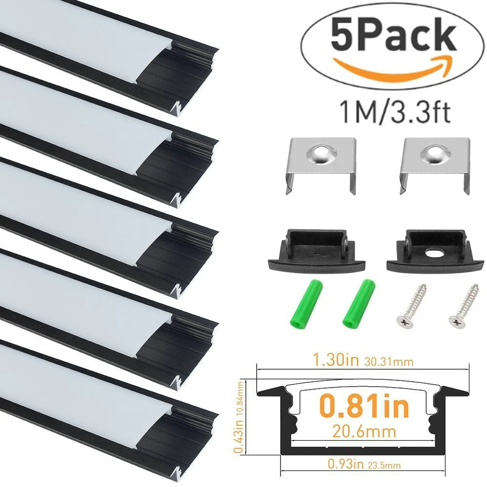 5 セット ロット 1 メートルの黒アルミ Led チャンネル ミリメートル Pcb U 形状 Led アルミプロファイル乳白色カバー Aluminium Led Channel Led Channelled Lighting Profiles Aliexpress