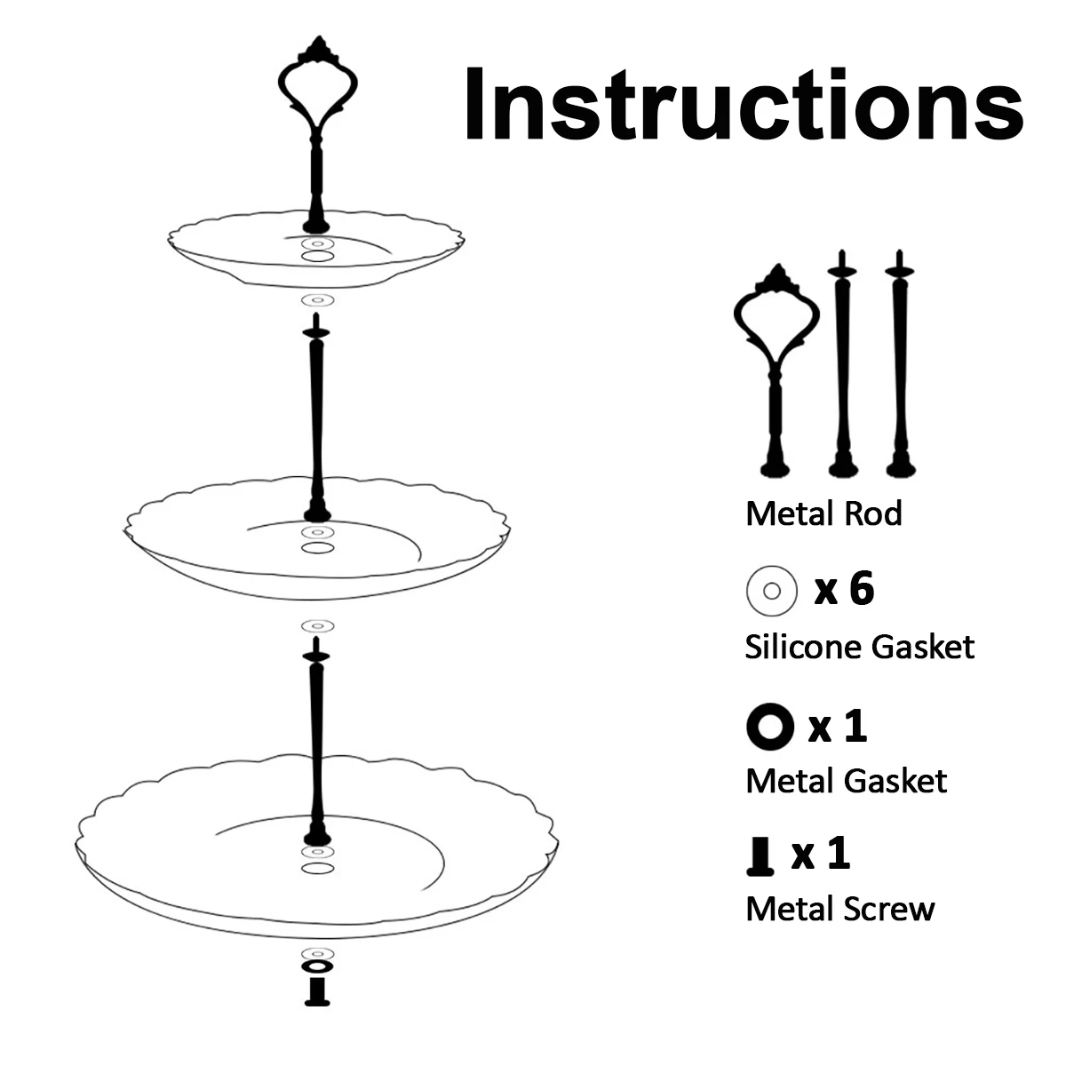 2 Tier Hardware 3 Tier Crown Metal Cake Plate Stand Fitting Party Tray Cake Food Dessert Rack Holder for Kitchen Home No Plate