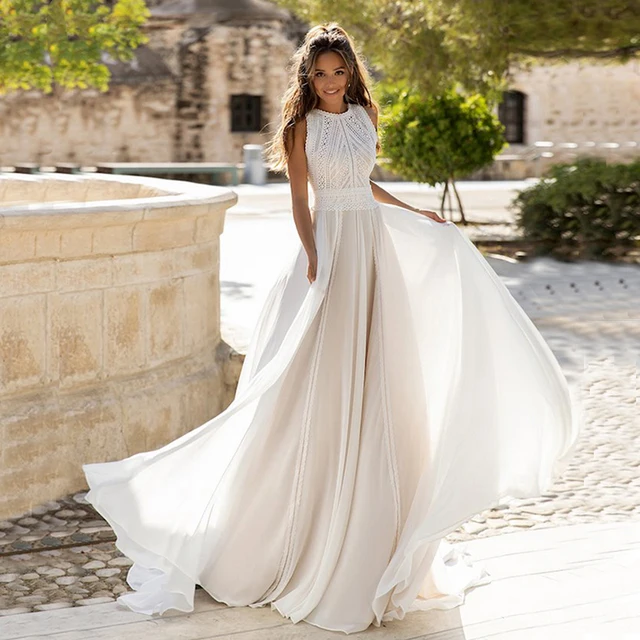 Georgette Abito Da Sposa Chiffon E Pizzo Chiffon Georgette Tessuto