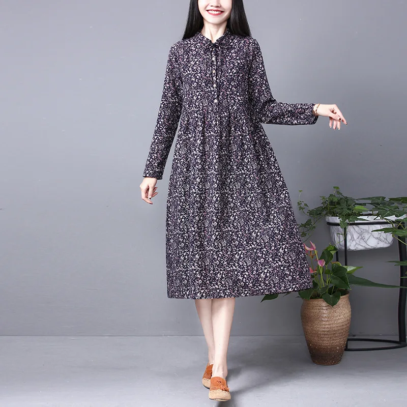 

Spring Clothing Women's 2019 New Style Loose And Plus-sized WOMEN'S Dress Casual Comfortable Floral Cotton Linen Dress