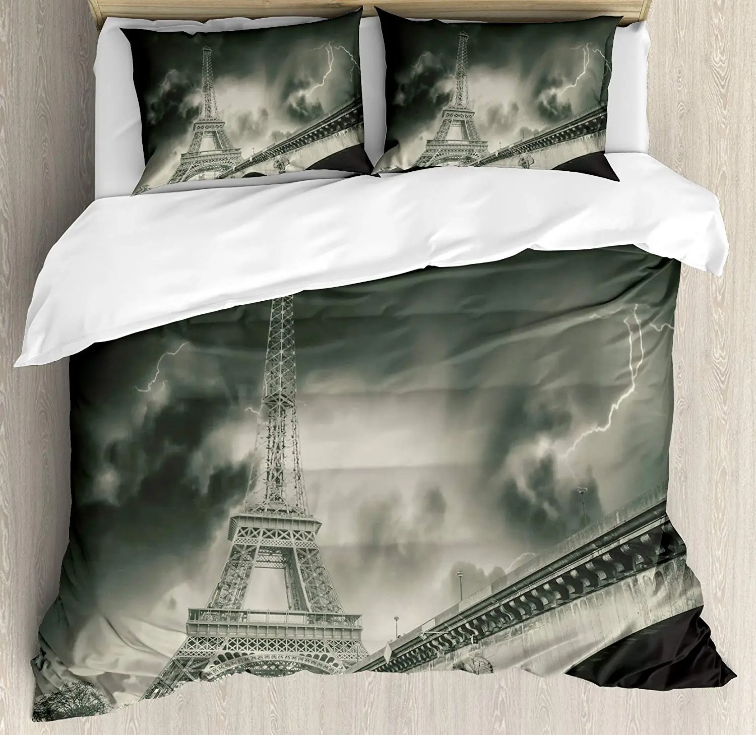 Eiffel Tower Duvet Cover Set Storm Above Eiffel Tower Dramatic