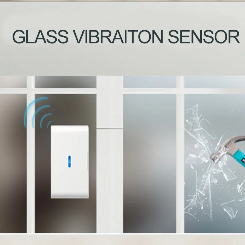 

Qolelarm window glass break wireless vibration detector door window alarm sensor glass vibration sensor 433 mhz