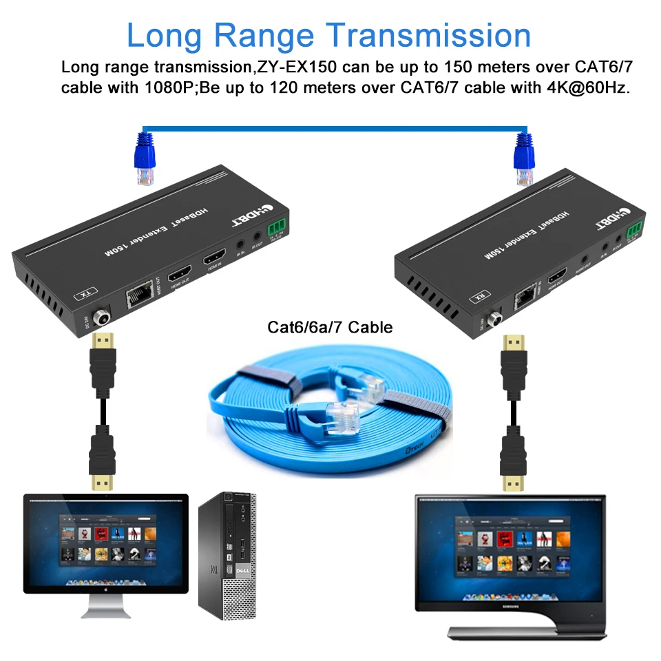 US $179.76 2020 Best 4K 60Hz HDMI HDBaseT Extender With IR 120m 4K HDMI POE Extender Over RJ45 Cat5e6 Cable Support HDMI 20 amp HDCP 22
