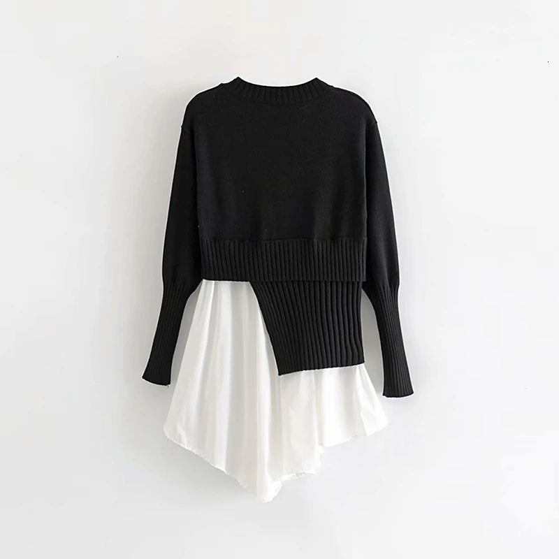 CHICEVER Winter Knitted Pullovers Sweater For Women Top Female Patchwork hem Casual Women's Jumper Clothes Fashion New