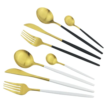 

24Pcs Black Gold Cutlery Set Stainless Steel Dinnerware Set Knife Fork Spoon Tableware Set Party Kitchen Flatware Silverware Set