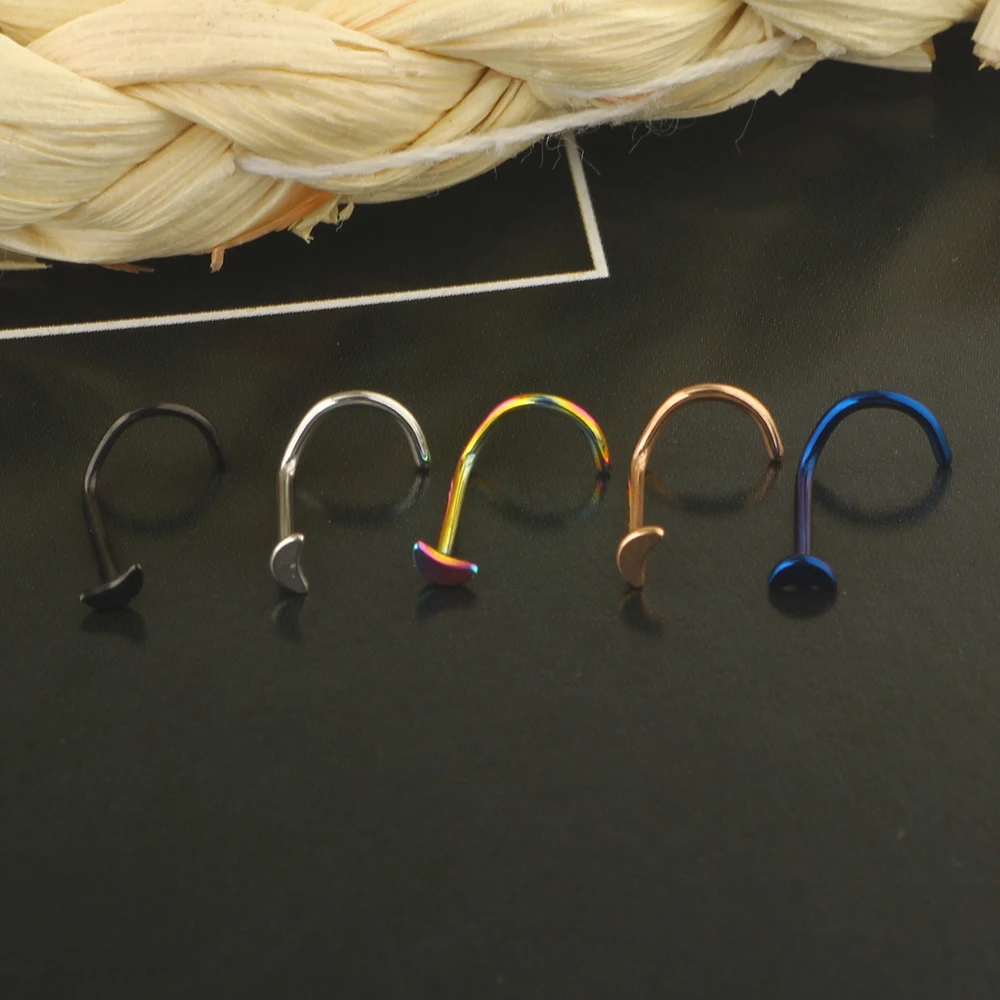 100/500 PCS 20G Moon Nose Rings for Women Nose Piercings Jewelry Nose Rings Hoops Nose Studs Screw Stainless Steel for Women Men