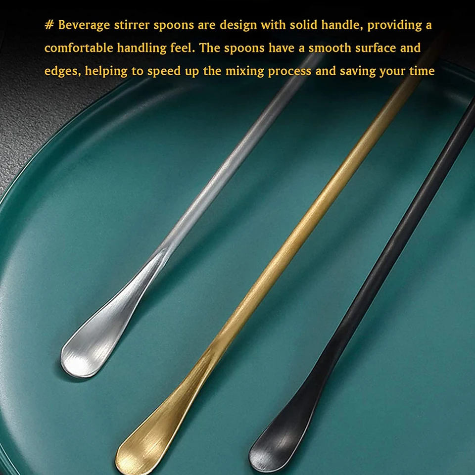 3 Pack 10 Inch Long Coffee Spoons - Stainless Steel Stirring Spoons For Coffee, Tea, Cocktails