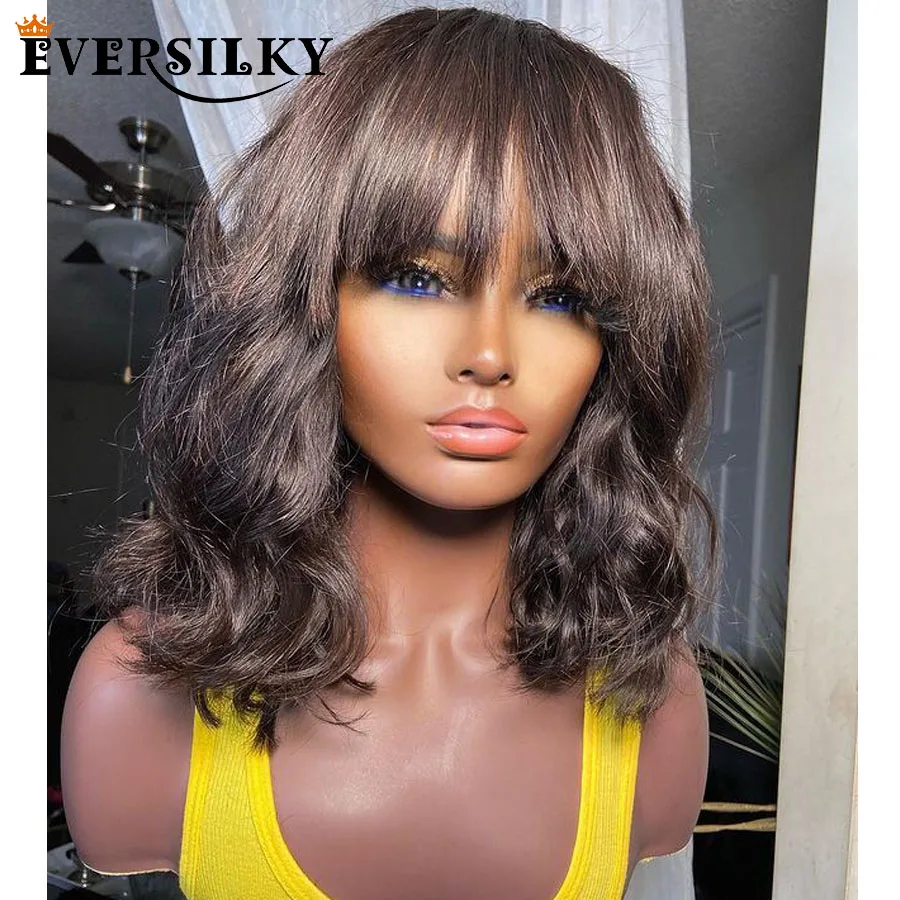 Profunda do Laço Perucas de Cabelo Humano com Cabelo do Bebê Perucas do Laço Franja Glueless Parte Frente 200 Densidade Pré Arrancadas Corte 360 Remy 13x6 1 Apliques com cabelo humano